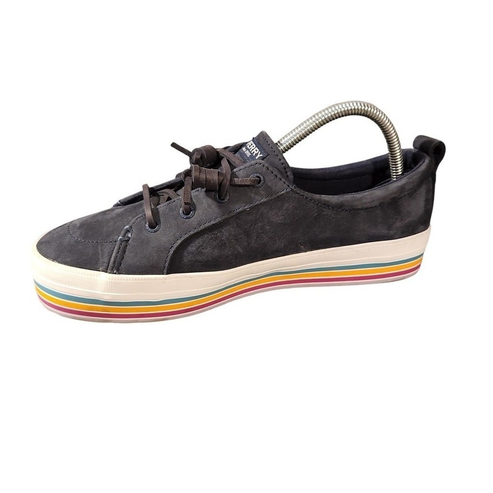 Sperry Shoes Womens 9 Platform Rainbow Crest Vibe Blue Suede Boat Rainbow Stripe